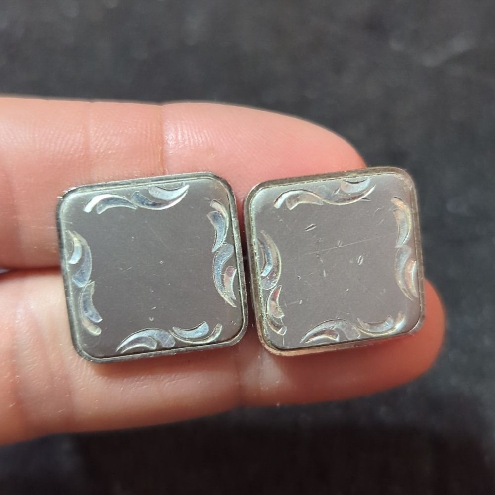 Vtg Silver‎ ANSON Diamond Cut etched Design Unique Cufflinks 10g